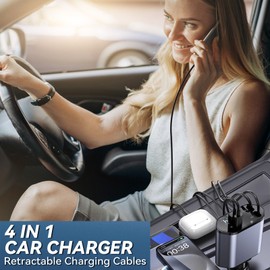 4 in 1 Retractable Car Charger Fast Car Phone Charger 120W with USB Type C Cable