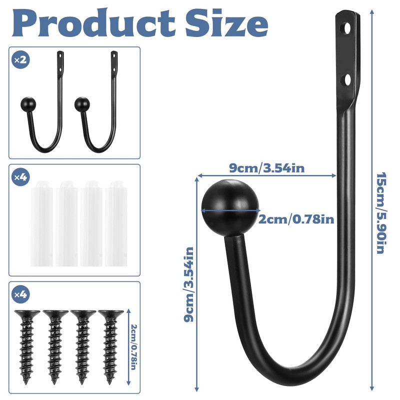 Pack of 2 Metal Curtain Tiebacks, U-Shape Curtain Holdbacks for