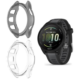 HOMTERN 2-Pack Cases Compatible with GARMIN Forerunner 165/165 Music Case,Flexible TPU Heavy Protective Cover Shell Shockproof Scratch-Proof Protector Case,Black & Clear