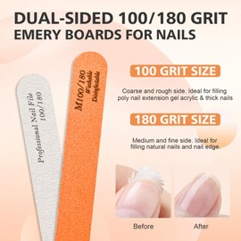 BALUCA 10-Pack Professional Nail Files & Buffers for Acrylic & Natural Nails | Double-Sided 100/180 Grit Emery Boards | Reusable Salon-Grade Nail Filer & Shine Kit for Women & Pets (Orange)