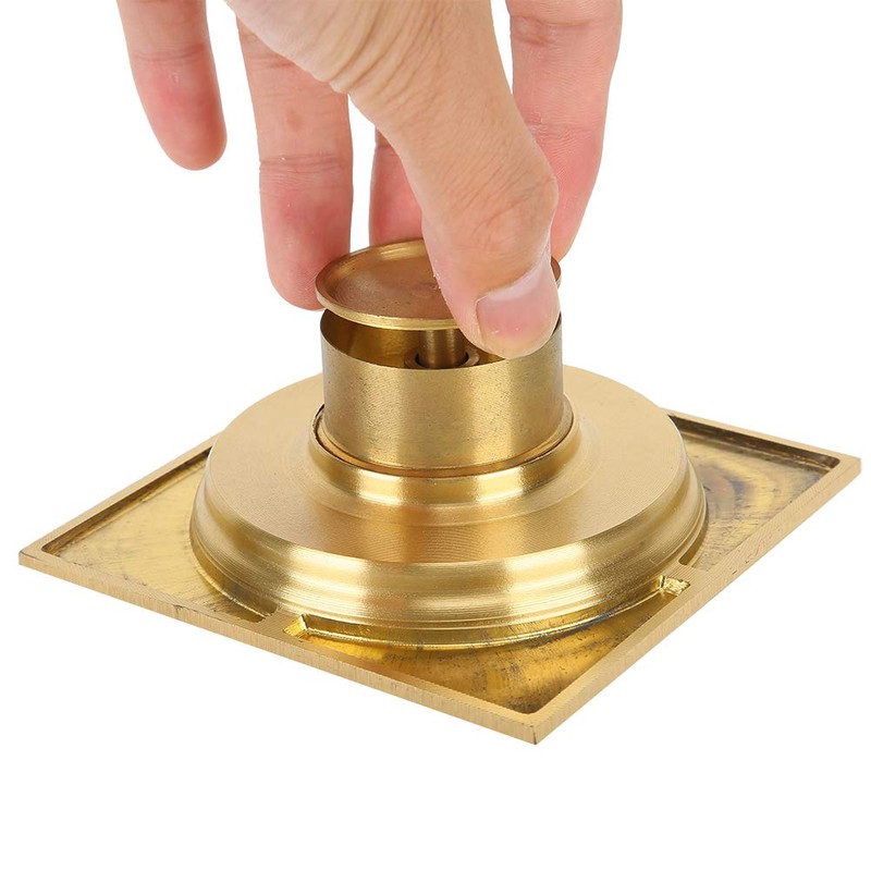 QANYEGN Gold Bathroom Drain, Copper Shower Floor Drain, Brass Shower