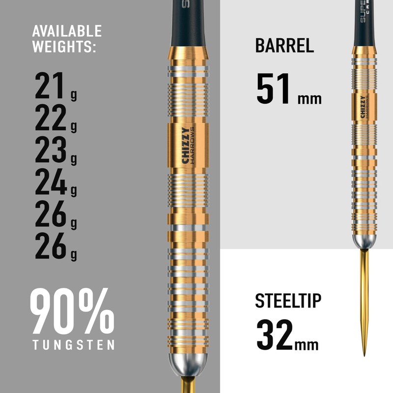 Harrows Chizzy 90% "Series 2" Tungsten Steel Tip Darts Set