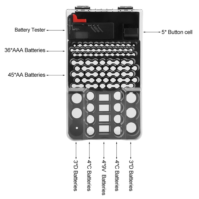 104 Grids Portable Battery Organizer Storage Box Carrying Case Holder