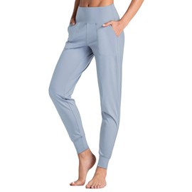 Wjustforu Women's Joggers Sweatpants High Waist Lounge Tapered Pants with Pockets Loose Track Cuff Leggings for Gym, Workout, Yoga (Small, Denim Blue)