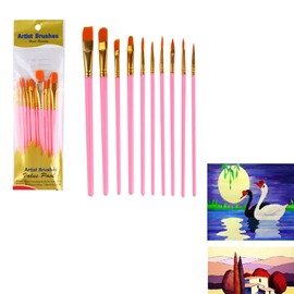 Brush Set, 10 Pieces High-Quality Brushes with Wooden Handles, Brush Set Children Various Sizes for Artists, Adults and Children Painting Lovers, Beginners, Pink