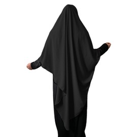 Yaqeen XL Khimar Triangle Long Hijab for Muslimah one Piece Soft Crepe Fabric Headscarf Material Chadors Arabia Islamic Prayer Dress Muslim Shawls Body Cover (Jet Black)