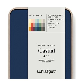 Schlafgut Casual Fitted Sheet, 90 x 190 cm to 100 x 200 cm, Deep Blue, Fitted Sheet Made from 100% Organic Cotton
