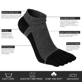 VWELL Toe Socks for Men Women Ankle Cotton Five Fingers Socks Low Cut Athletic Running Socks 4 Pairs Size 8-11