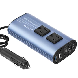 TAGEEBLU 300W Car Power Inverter, DC 12V to 110V AC Car Plug Adapter Outlet with USB-Fast Charger(25W)、 USB-A（20W） and Dual AC Outlet, QC3.0, 4 USB Ports, Car Charger for Laptop、Phone, etc | TAGEEBLU