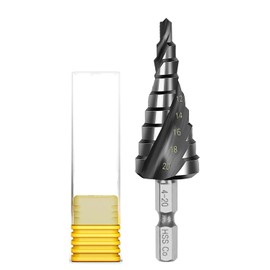 HSS-Co M35 Step Drill, 0.1 - 0.8 inch (4 - 20 mm) / 9 Steps, For Stainless Steel, Spiral Drill, Hexagonal Shaft, Drill Bit, Titanium Nitride Aluminum Coating, Ultra High Hardness, Black