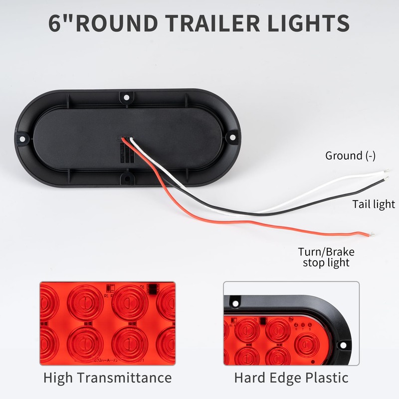 RUNBAITOO 6PCS 6 Inch Oval LED Trailer Tail Lights, 10
