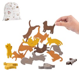 Shinse Building Blocks, Cat 16 Pieces, Balance Game, Wooden Toys, Montessori, Educational Toys, For Children and Adults, Easy and Difficult
