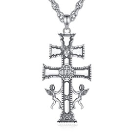 Exltoy 925 Sterling Silver Caravaca Cross Necklace for Men And Women, Orthodox Crucifix Necklace Christian Jewelry Jesus Cross Pendant Angel Chain, Religious Gifts for Faith, Hope, And Protection