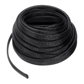 sourcing map 100 Ft - 3/8 Inch Expandable Braided Cable Sleeve, PET Cable Management Wire Sleeving Cord Protector, Wire Wrap Loom Tube for TV Computer Audio, Office Home Devices, Black