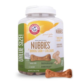 Arm & Hammer for Pets Nubbies Dental Treats for Dogs with Baking Soda and Calcium, Treat Chews Help Fight Bad Breath, Plaque & Tartar, Peanut Butter, Value Bucket, 139 Pcs (Packaging may vary)