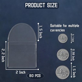 80 Pcs Single Pocket Coin Sleeves Plastic Coin Holders Collector Individual Clear Small Coin Holder Single Coin Protector for Coins Jewelry Small Item Storage (2 Inches)