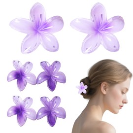 Flomiara 6PCS Flower Hair Clips for Women, Hawaiian Hair Claws Summer Travel Hair Accessories, Lateral Strong Hold, Printing Claw Clip Hairpin for Girls Women Thick Thin Hair, Purple