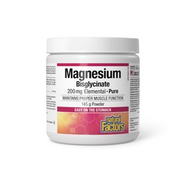 Natural Factors Natural Factors Magnesium Bisglycinate 200mg Powder, 145 g, Easy on the Stomach, Helps Maintain Proper Muscle Function, Proudly Canadian