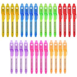 Ulifeme Invisible Ink Pen, 28pcs UV Spy Pens for Magic and Secret, Invisible Marker Writing with UV LED Light, Secret Messages for Birthday, Party, Activity & Festival, Gift for Kids & Children Games