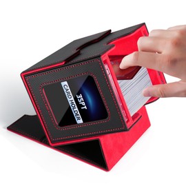 Viyohoh Card Deck Box for MTG with Commander Display Fits 100 Double-Sleeved Cards, Deck Case for EDH/TCG/Sports Cards with 2 Magnetic Card Holders (Black&Red)