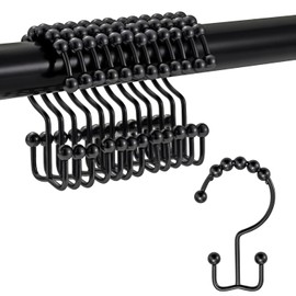 TopBine Shower Curtain Hooks Rings,Metal Easy Glide Double Shower Rings Hooks Rust Proof Hooks Shower Curtain Hangers，Free Sliding Double Shower Hooks for Shower Curtain & Liners (Black)