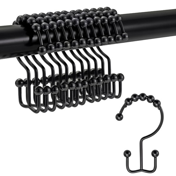 TopBine Shower Curtain Hooks Rings,Metal Easy Glide Double Shower Rings