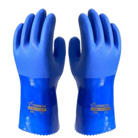 HANWOO Chemical Resistant Gloves, PVC Work Gloves, EN374 Compliant, Completely Waterproof, Heavy Duty, Fishing, Aquarium, Cleaning, Chemical Work, Anti-Slip, 2 Pairs (3L)