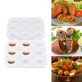 Meatball Mould Processor, Manual Meatloaf Maker, Press Tool, DIY, Kibbeh Roll Maker, Mould, DIY, 9 Grids, Homemade Meat Maker (Transparent)