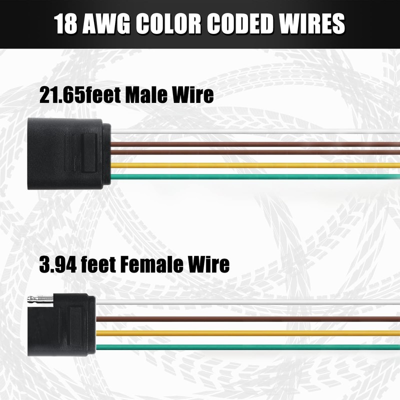Gonice 25Ft 4 Pin Trailer Wiring Harness Extension Kit, 4-Way
