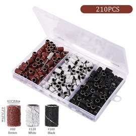 210 PCS Sanding Band Size #80#120#180Coarse Fine Grit Efile Sand Set for Manicure and Pedicure Care Nail Tools (Nail Drill Bit Included)