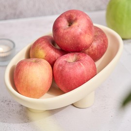 Relexome Fruit Bowl Three-Legs Ceramic Fruit Basket For Kitchen Counter Candy Bowl Decorative Bowl Pedestal Key Bowl Home Room Table Décor, 10 Inch Oval Large Bowls for Breads, Matte Cream White