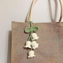 White Creative Knitted Orchid Flower Keychain Charms Crochet Flower Pendant for Car Key Supplies Mini Macrame Keychains Boho Macrame Bag Charms or Phone Wallet, Car Keychains Car Accessories Keyrings