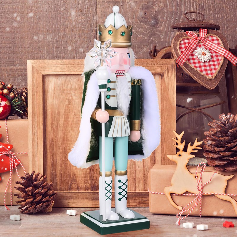 Healeved Large King Nutcracker Christmas Decor Figure 30cm Wooden King