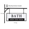 Double-Sided Bathroom Door Hanging Sign, Embossed Black on White Enamel