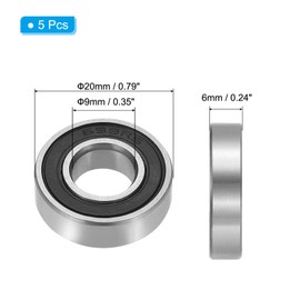 PATIKIL 0.24" x 0.79" x 0.35" 699-2RS Deep Groove Ball Bearing 5 Pack Double Rubber Shield Bearings Pulley Bearing Wheel Skateboard Bearings