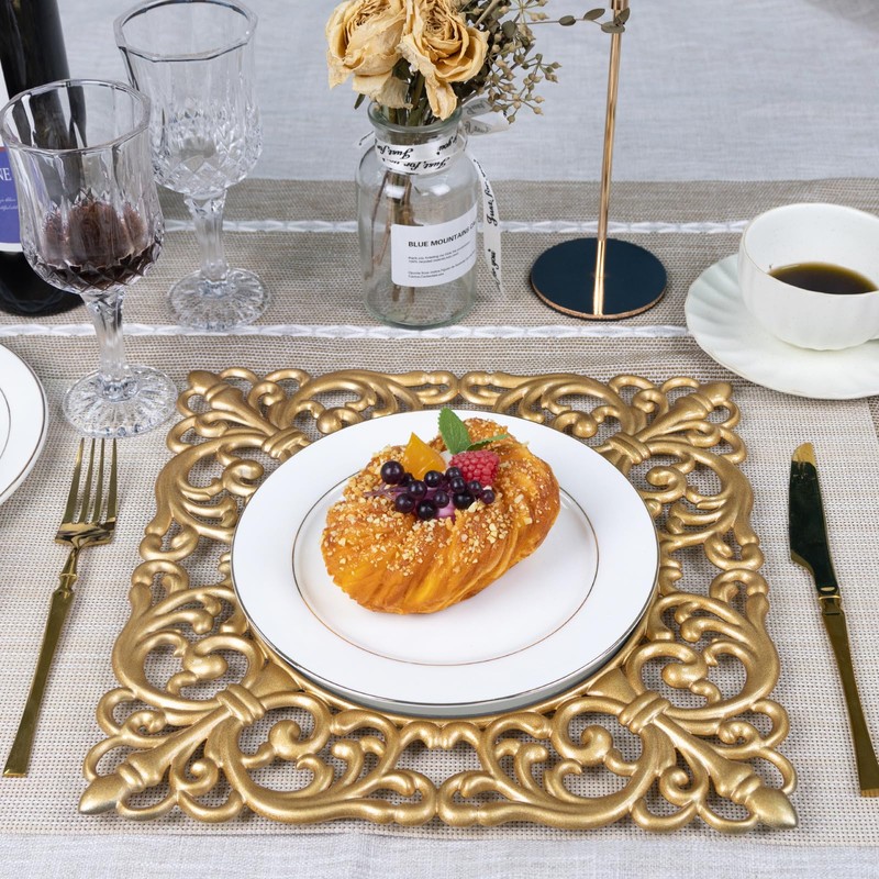 MAONAME 12" Gold Charger Plates Set of 12, Mirror Charger