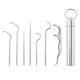 304 Stainless Steel Toothpick Set, 7 Pieces Portable Toothpicks Metal Titanium Toothpick Set Reusable 304 Stainless Steel Toothpick Fruit Fork with Holder for Outdoor Picnic Camping Outdoor