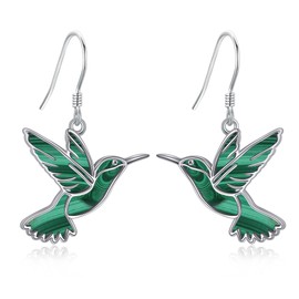 DAYLINLOVE Hummingbird Earrings Malachite 925 Sterling Silver Bird Dangle Earrings Hummingbird Jewelry Gifts for Women Mom Hummingbirds Lovers