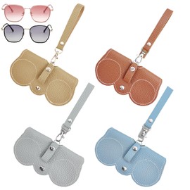 Auswalar 4 PCS Soft Leather Sunglasses Bag,Portable Leather Glasses Case,Travel Protective Cover for Glasses, Glasses Case with Belt Clip for Women Men