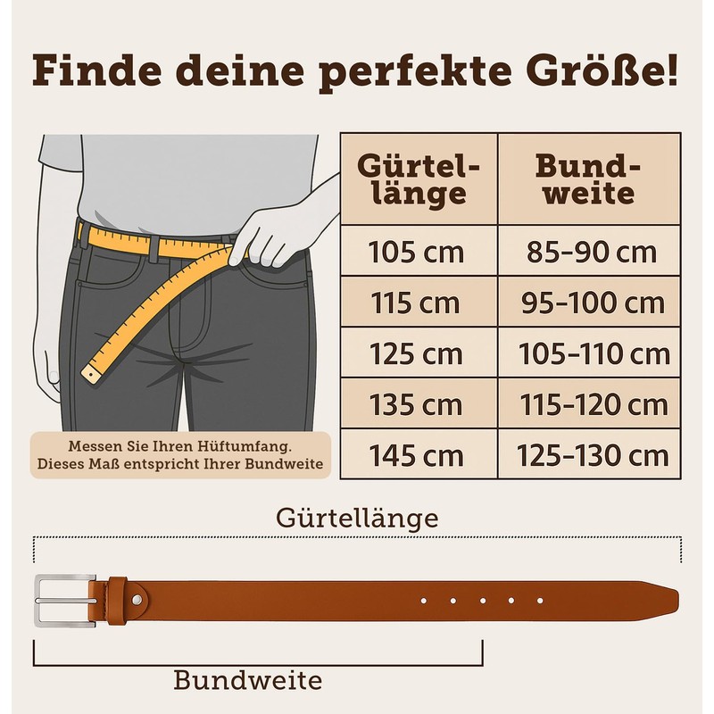 jazzylab Moderner Herren Ledergürtel – 35 mm – Bundweite 130cm