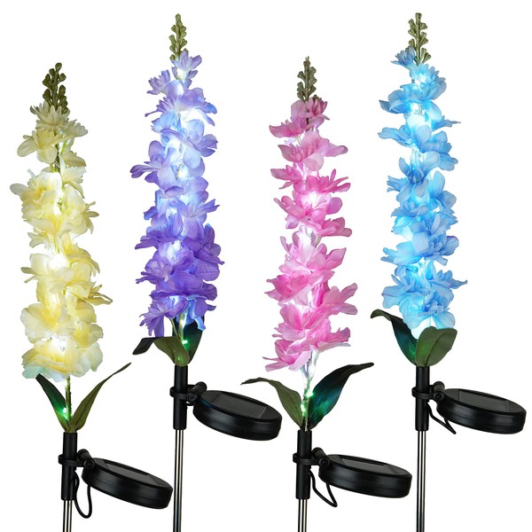 TERESA'S COLLECTIONS Solar Flower Garden Lights Violet Solar Stakes, Decorative Pathway Light Outdoor Waterproof for Flowerbed Yard Patio Wedding Decorations, 30 Inch Tall (4 Pack)