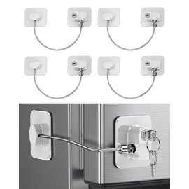 4 Pack Refrigerator Locks with Keys for Kids and Adults, Self Adhesive Child & Baby Proofing Fridge Latch for Double Door, French Door, Cabinets and Drawers, Oven, Windows (Patent)