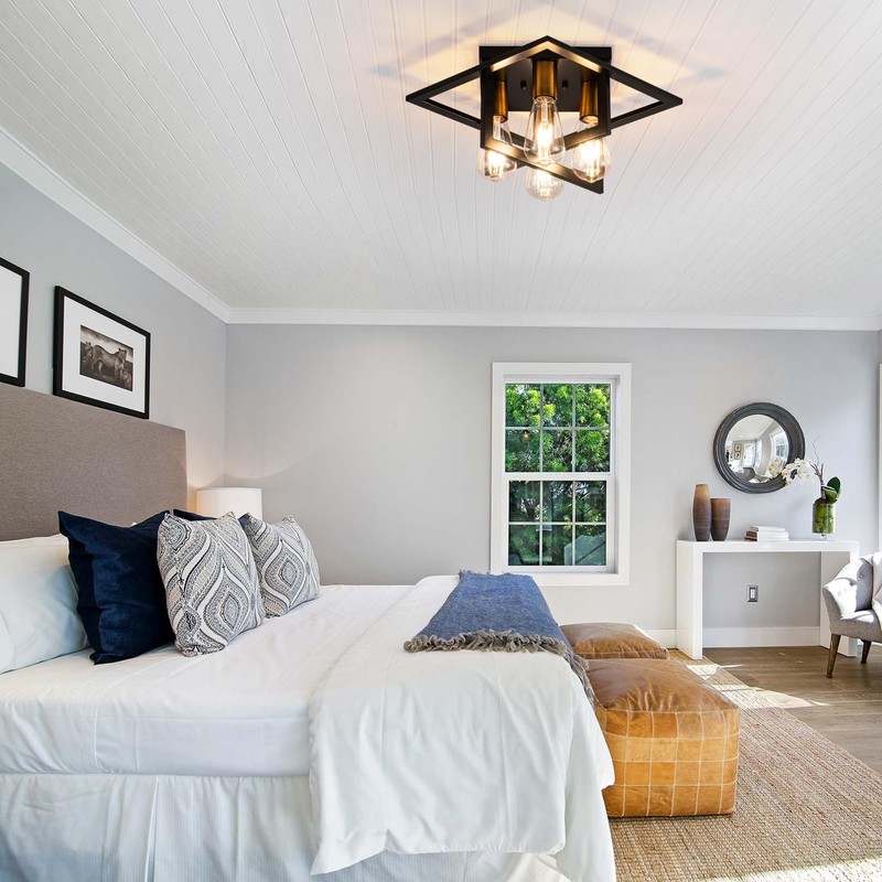 Semi Flush Mount Ceiling Light Fixture, 4 Light Industrial Ceiling
