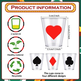 Zubebe 36 Pcs 2 oz Casino Shot Glasses Poker Shot Glasses Plastic Casino Cups for Las Vegas Casino Themed Party Supplies Poker Night Game Favors