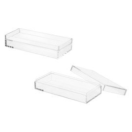 YELARXI Acrylic Box with Lid, 5.91 x 5.91 x 1.38 in Acrylic Display Case Plastic Square Cube Container Storage Holder Stackable Bins for Cosmetic Collectible Candy Jewelry(2 Pack, Clear)