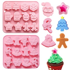 Copzievkae 2PCS Christmas Silicone Chocolate Molds, Christmas Silicone Molds Santa Clause Snowman Gingerbread Man Shape Xmas Theme Baking Molds for Christmas Party, Home Baking