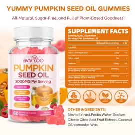 BVIVLOO Pumpkin Seed Oil Gummies with Saw Palmetto, Organic Pumpkin Seed Oil Supplement, High-Purity Extract for Hair Growth, Skin Health, & Immune Support, Raspberry Flavor, 60 Count