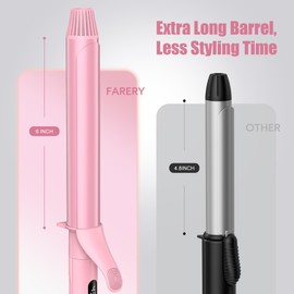 FARERY Long Barrel Curling Iron 1 1/4 inch, 1.25 Inch Curling Iron for Thin Hair, Infused Argan Oil & Keratin, 11 Adjustable Temp, Include Clips & Silicone Pad, Pink