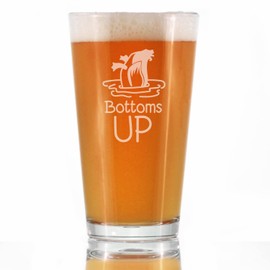 Bottoms Up - Pint Glass for Beer - Funny Duck Themed Gifts - Lake House Decor for Women and Men - 16 Oz Glasses