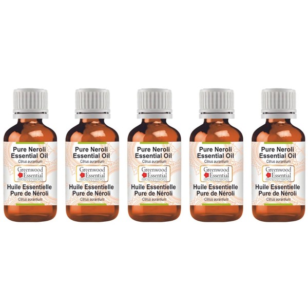 Greenwood Essential Natural Neroli Essential Oil (Citrus Aurantium) Natural Pure Therapeutic Quality Steam Distilled (Pack of Five) 100 ml x 5 (16.9 oz)